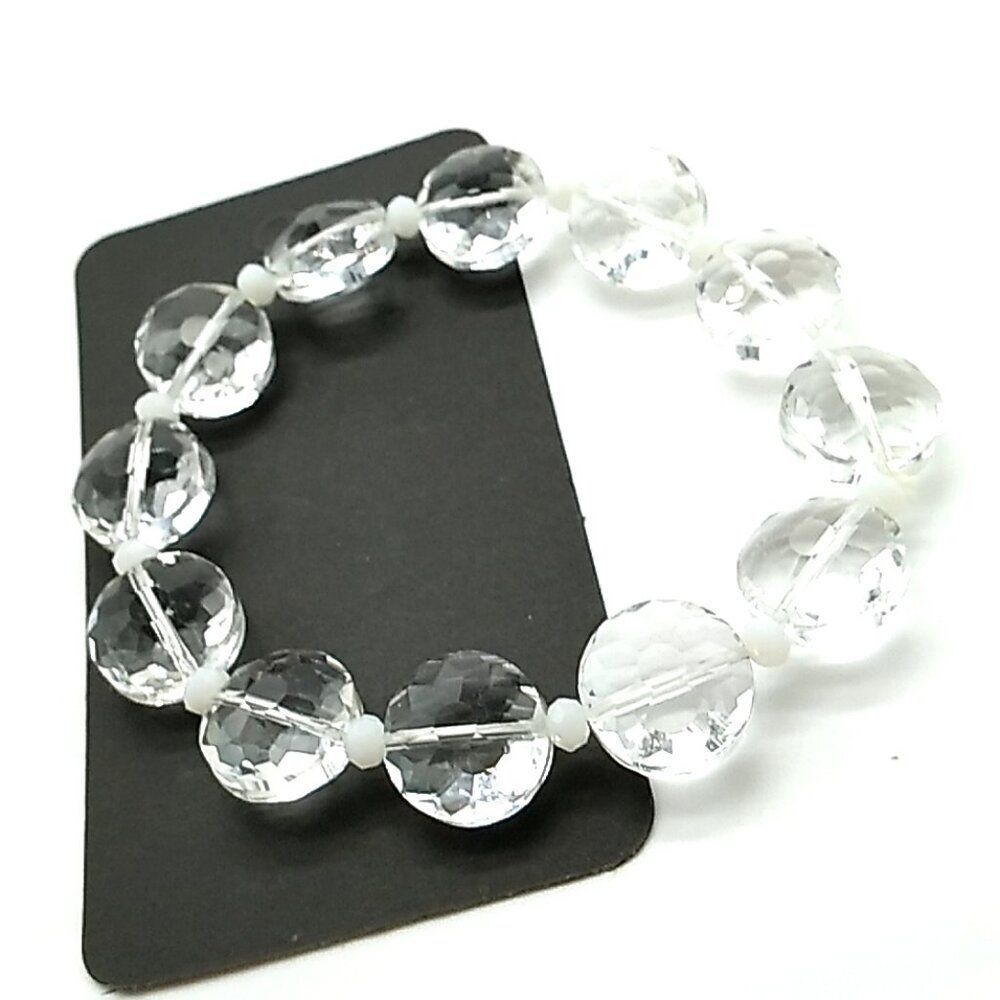 Faceted Crystal Translucent Glass Bead Stretch Bracelet